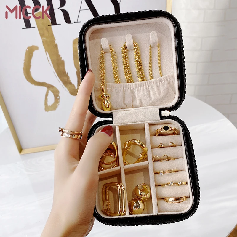 MICCK Fashion PU Leather Jewelry Storage Box Earring Ring Necklace Organizer Zipper Girl Lipstick Cosmetics Beauty Case | Дом и сад