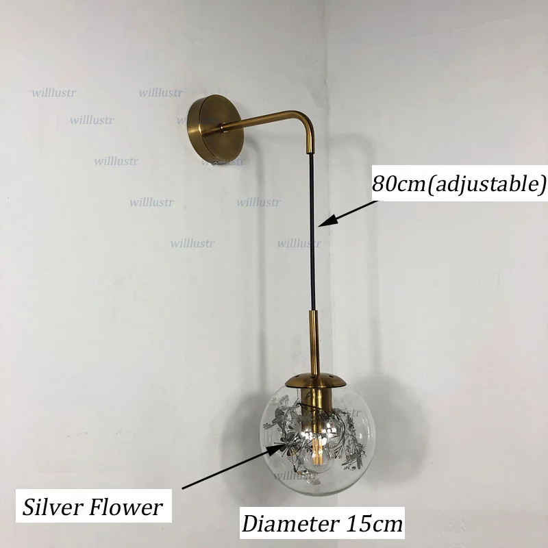 Dia15cm SilverFlower Скандинавский стеклянный глобус настенный светильник металлический цветок бра гостиничный коридор Гостиная Кабинет балкон прикроватные креативные железные растения освещение - Цвет абажура: Dia15cm SilverFlower