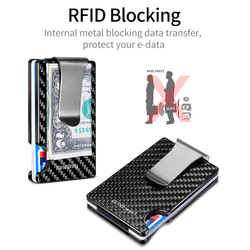 Дешево NewBring Новый минималистичный углеродный волоконный кошелек с защитой от RFID, для карт держатель для кредитных карт чехол для Для мужчин Для же...