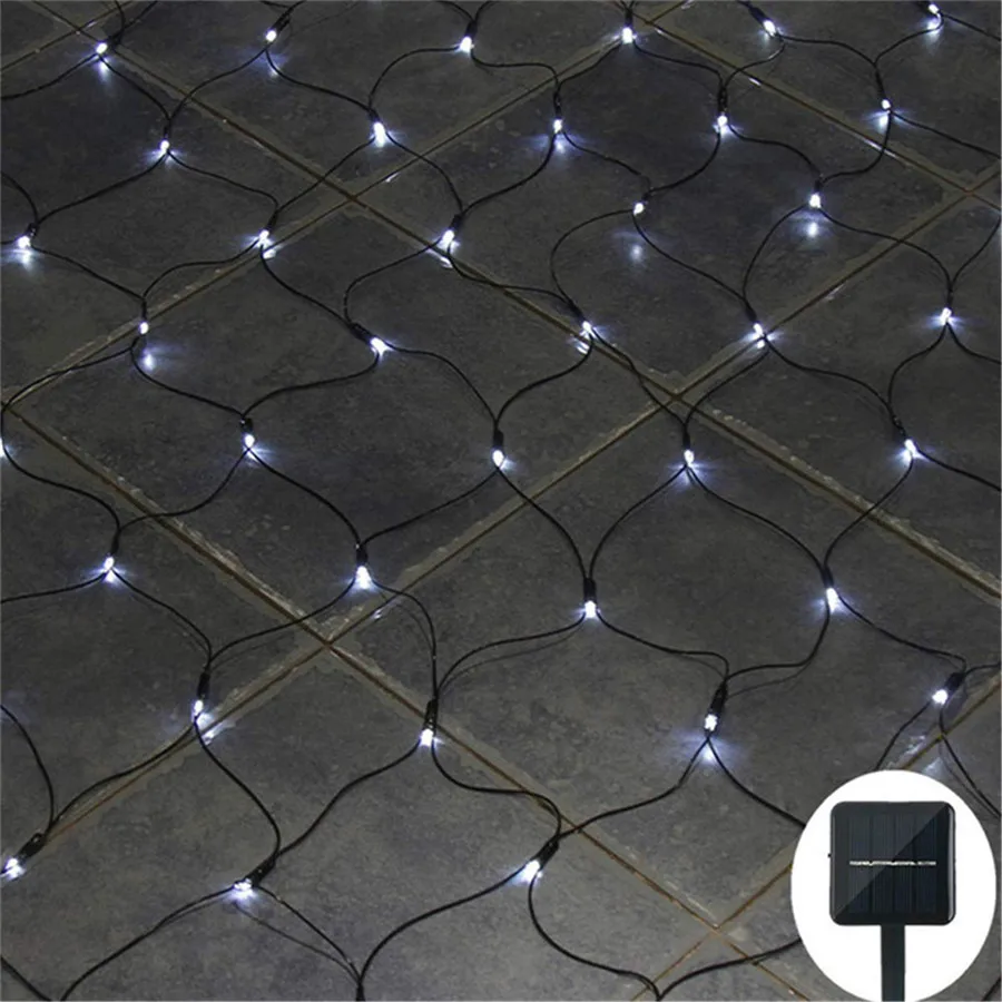 BEIAIDI 1.1x1.1M 3x2M Solar Powered Curtain Icicle LED String Light Outdoor LED Net Mesh Fairy String Garland Holiday Lighting