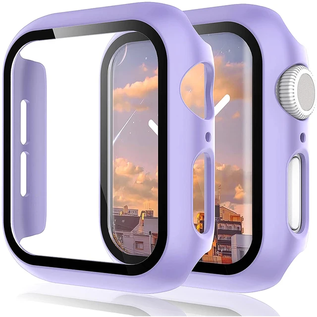 Watch Cover+Tempered Glass for Apple Watch Case 45mm 41mm 44mm 40mm 42mm 38mm,Bumper+Screen Protector for Iwatch 7 SE 6 5 4 3 2 Purple