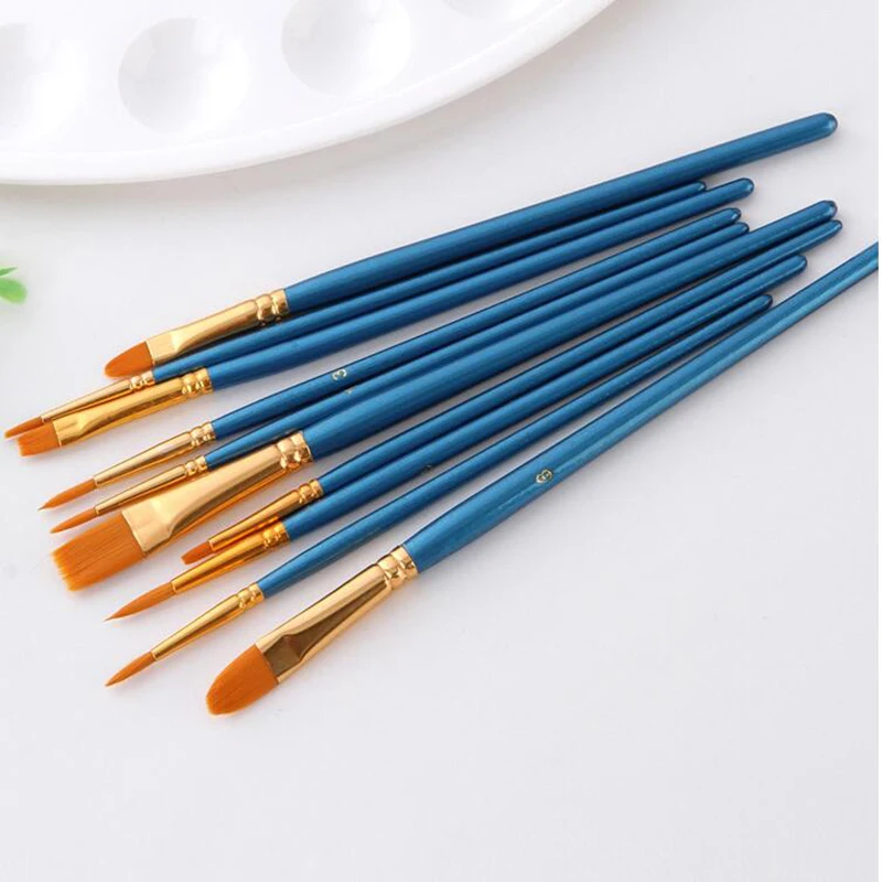 10Pcs/Set Nylon hair paint brush different sizes oil watercolor drawing art brush painting materials supplies