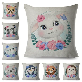 

Cartoon Garland Animal Print Cushion Cover for Children Room Sofa Home Car Decor Bear Fox Rabbit Pillow Case Linen Pillowcase