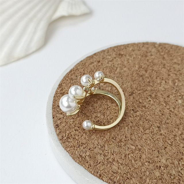 Big Geometric Pearl Paved Rings For Women 2021 New Jewelry Personality Statement Open Ring Adjustable Bijoux