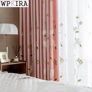 

Pastoral Luxury Curtain for Living Room Embroidery Floral Pattern Linen Curtain for Bedroom Shade Curtain Sheer Drape S499#40