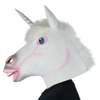 

Unicorn Mask Full Face With White Hair Horse Mask Novelty Creepy Head Helmet Latex Halloween Party Cosplay Mask Costume Props