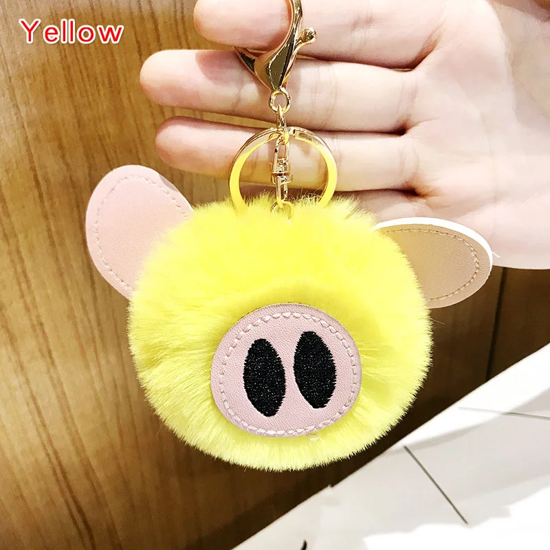 Kawaii брелок плюшевый фаршированный искусственный шарик из меха кролика на сумку украшение автомобиля кулон милый животное брелок с дизайном «Поросёнок» детские игрушки для девочек Подарки - Цвет: Yellow