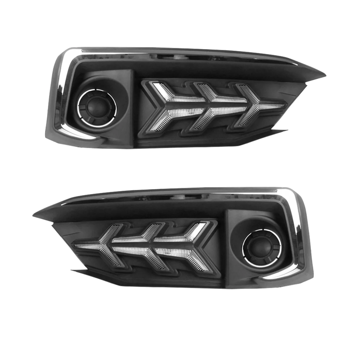 

1 Pair White Amber LED Daytime Running Light DRL Turn Signal Black Chrome Eyebrow Frame For Honda For Civic 2019 2020