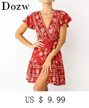 Women Dresses Summer 2020 Sexy V Neck Floral Print Boho Beach Dress Ruffle Short Sleeve A Line Mini Dress Wrap Sundress Robe homecoming dresses 2021