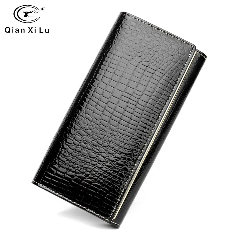 Брендовые Модные женские кошельки Qianxilu из лакированной натуральной кожи