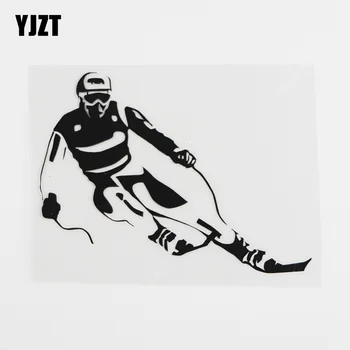 

YJZT 13.8CMX10.2CM Cool Winter Sport Ski Skier Decal Vinyl Car Sticker Black/Silver 8A-0315