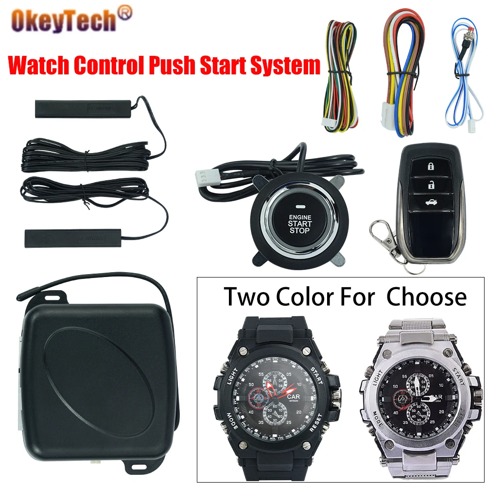 US $103.50 OkeyTech PKE Smart Watch Control Engine Push Button Start System KeylessGo Entry Car Alarm Door Lock Antitheft Device 433Mhz 12V