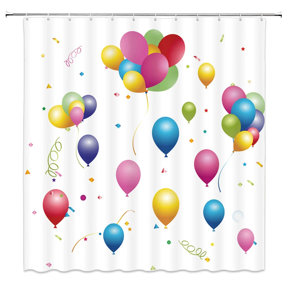 ColorfulCartoonBalloonShowerCurtainsChildPartyBathroomDecor