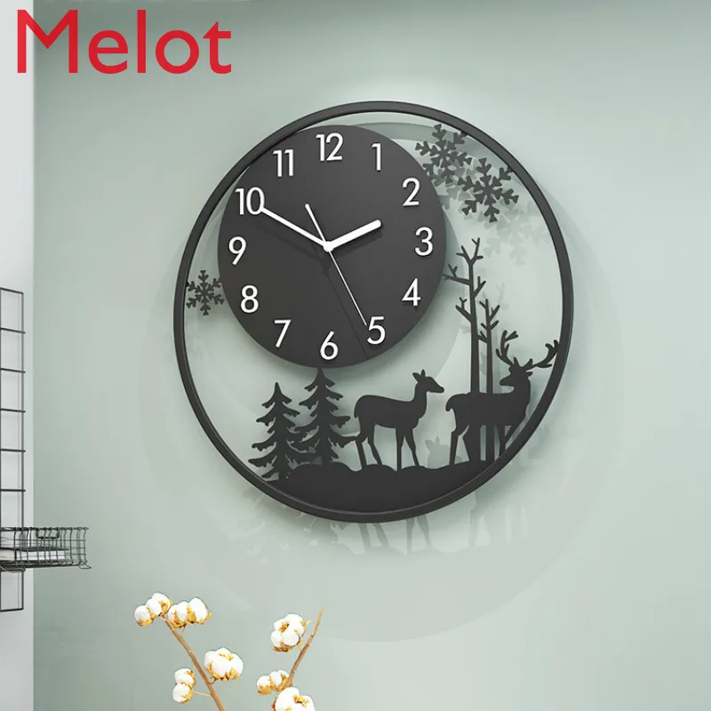 

Nordic Deer Clock Wall Clock Living Room Creative Trend Slightly Luxury Decoration Hanging Watch Modern Simple FashionMute Clock