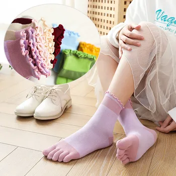 

Patchwork Candy Color Toe Socks Fungus Cute Five Finger Socks for Girls Frilly Kawaii Socks Women 2 Pair of Cotton Socks Femme