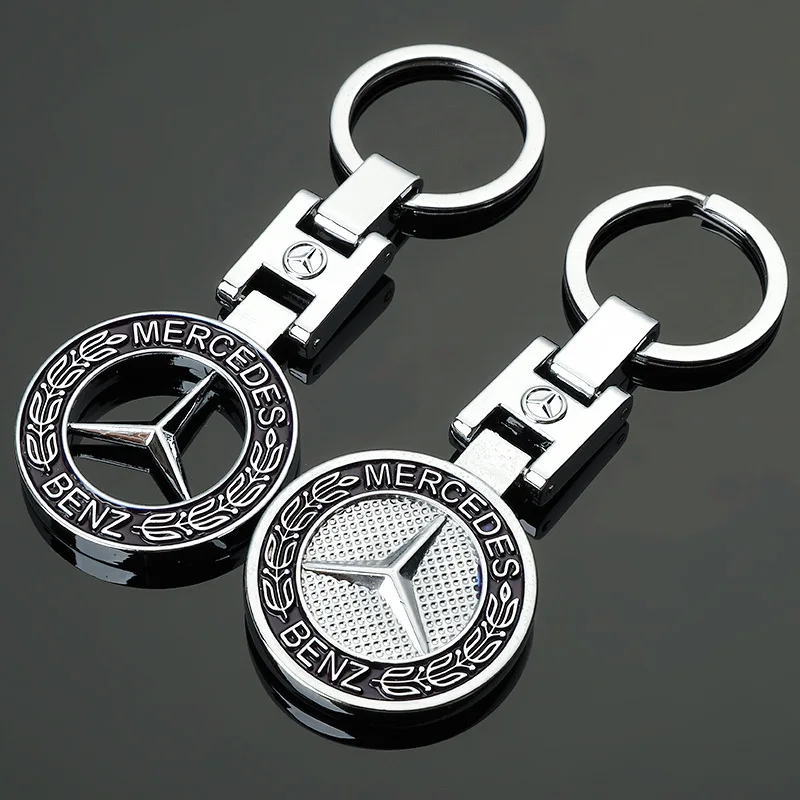 

H buckle double-sided Mercedes-Benz wheat car logo metal keychain advertising waist hanging key ring chain ring pendant