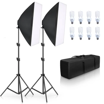 

Photography 50x70CM Softboxes Lighting Kit Four Lamp E27 Holder With 8pcs Bulb Soft Boxes Accessories For Photo Studio Video