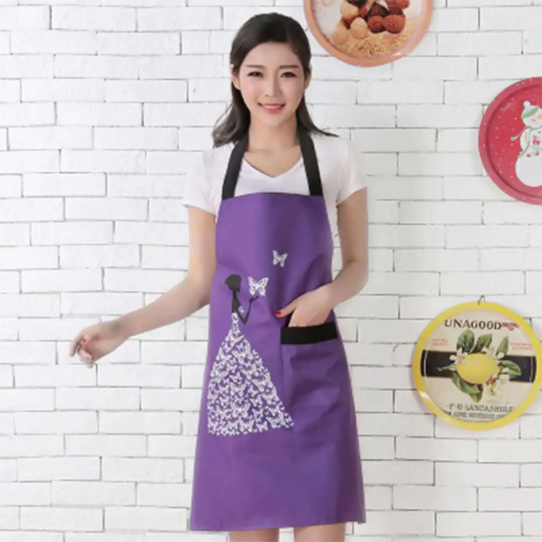 1 шт. полосатый водонепроницаемый полиэфирный Фартук женский взрослый нагрудник домашний для приготовления пищи для выпечки Кофейня чистящие фартуки кухонные аксессуары E - Цвет: girl purple