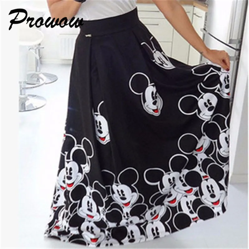 Plus Size Mickey Long Skirt Women Elegant Elastic High Waist Cartoon Casual Women Pleated skirt Ladies skirt Women Streetwear