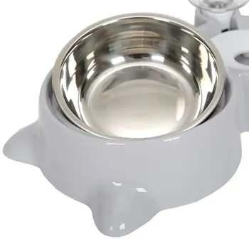 

Puppy Cat Dog Eating Bowl with Water Bottle Water Dispenser Automatic Feeder Double Bowls Pet Food Container