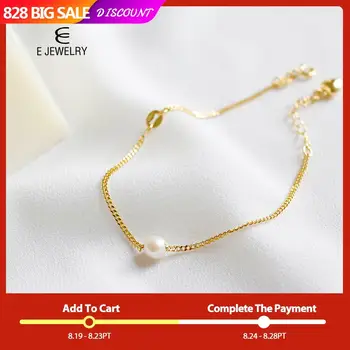 

E 18K Gold Plated 925 Sterling Silver Bracelet For Women Round 5mm Freshwater Pearl Fine Jewelry Party Birthday Gift