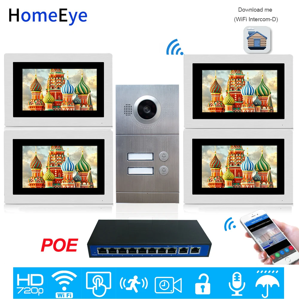 720P HD WiFi IP Video Door Phone Video Intercom 2-Apartments Door Access Control System Free iOS/Android APP Remote Unlock POE 720P HD WiFi IP Video Door Phone Video Intercom 2-Apartments Door Access Control System Free iOS/Android APP Remote Unlock POE
