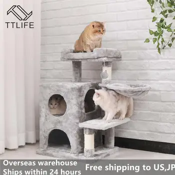 

Light Grey Cat Tree Condo with Sisal Scratching Posts Plush Perch Cat Tower Furniture Kitty Activity Center Kitten Play House