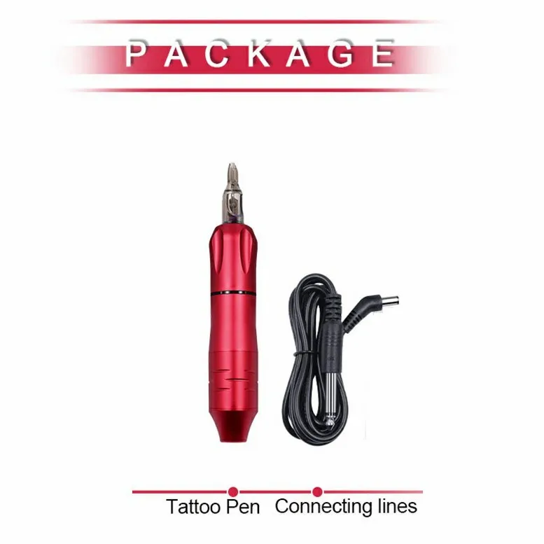 Татуировка красная ручка роторный пистолет набор Перманентный макияж машина с соединительным шнуром для картриджа иглы для тату-искусства - Цвет: B. pen and cord