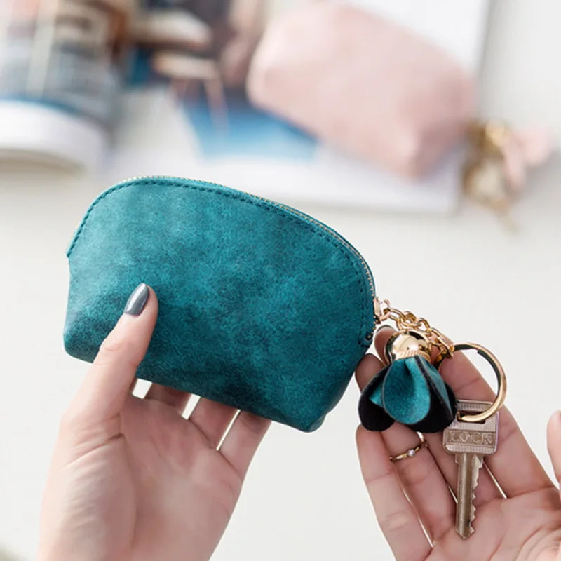 1PCS Mini Women's Purse Coin Holder Wallet Money Bags Leather Coin Key Card Wallet Zipper Change Case Purses Holder Small Pouch