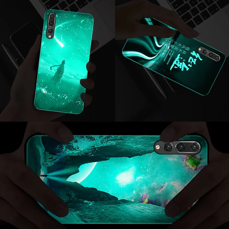 

Luminous tempered glass phone case for Huawei Honor Play7X 8 8X Max 9 10 Lite P20 P30 Mate 10 20 Lite Pro P10 Nova 3 Funda