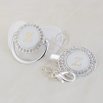 

MIYOCAR gold bling name Initial letter Z elegant silver bling pacifier and pacifier clip BPA free dummy bling SGS pass LZ-1