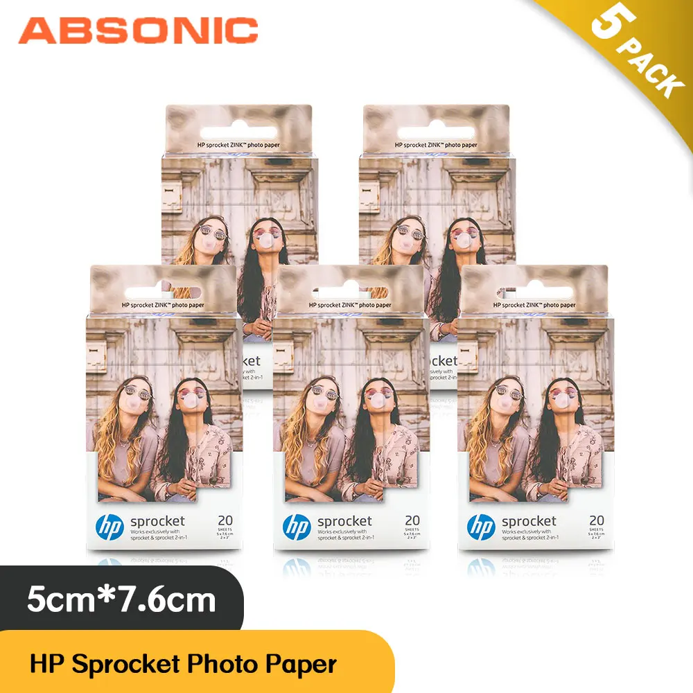 Absonic-100 hojas de papel fotográfico para HP Sprocket, 2x3 \