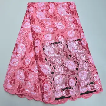

High Quality Big Heavy Sequins Organza Lace African Guipure Lace Fabric Embroidery Nigerian French Net Lace Fabric with Stones