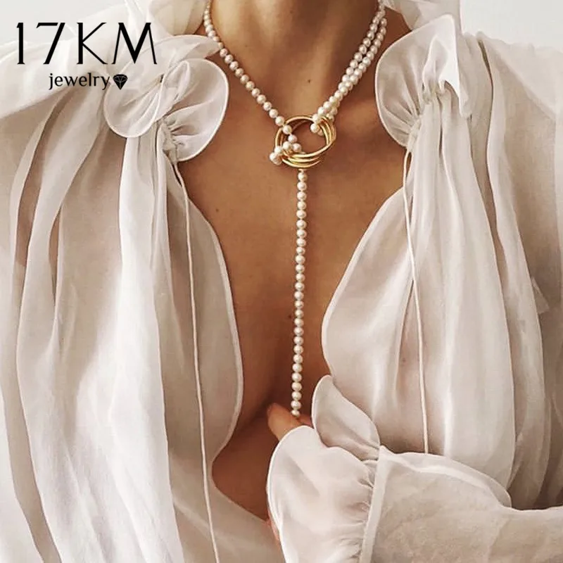 Pearl Necklaces Jewelry Shell 17KM Cross-Choker Vintage Multi-Layer Fashion Women 