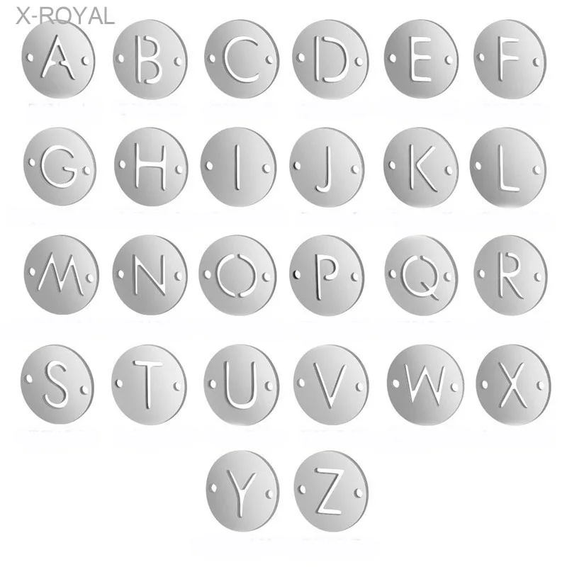 

X-ROYAL 10Pcs/lot 26 English Letters Pendants Stainless Steel DIY Findings Hollow Word Pattern Double Holes Connectors Charms