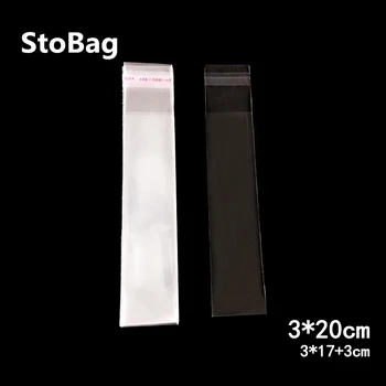 

StoBag 1000pcs 3*20cm Clear Self Adhesive Resealable Opp Cellophane Food Candy Jewelry Gift Packing Bags Plastic Bag Slender Bag