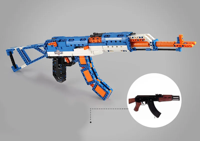 Детские сборные игрушки, Ak-47, Реплика, имитация AK-47, Штурмовая винтовка, блоки, Детская Военная пусковая штурмовая модель винтовки