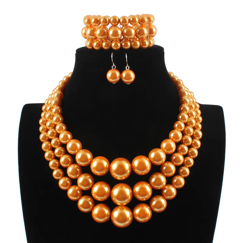 LZHLQ вечерние ослепительные благородные многослойная цепочка с бусинами романтическое колье ожерелье с искусственным жемчугом модные украшения - Окраска металла: Orange