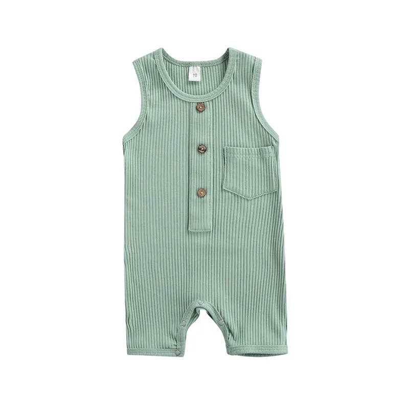 Cute Infant Baby Girls Romper Newborn Baby Girls Boys Summer Clothes Toddler Kids Infant Boys Sleeveless Button Knitted Romper Jumpsuits Overalls Soft Outfits Bamboo fiber children's clothes Baby Rompers