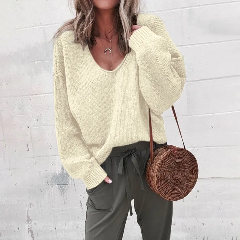 

Sweaters Women Invierno 2019 Casual Sexy Deep V-neck Long Black Yellow Grey Fall Woman Sweaters Pullovers