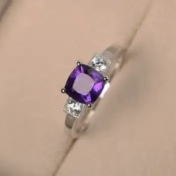 

New London Amethyst Ring Female S925 Sterling Silver Fashion Simple Personality Single Purple Gemstone Ladies Ring