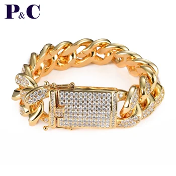 

Hip hop Jewelry 20mm Men's Chunky Iced Zircon Miami Cuban Link Bracelet Bling AAA CZ Cuban Chain Bracelet 2cm