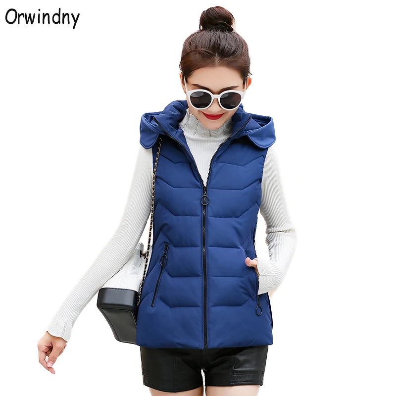 

Orwindny Hooded Warm Vests For Women Oversize M-4XL Women's Vest Autumn And Winter Down Cotton Padded Vest Parka Female Jacket