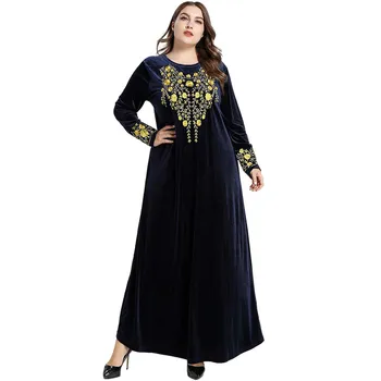

Comfortable Plus Size Velvet Dress Women's Clothing Floral Embroidered Casual Long Sleeve Elegant Dresses TA9153