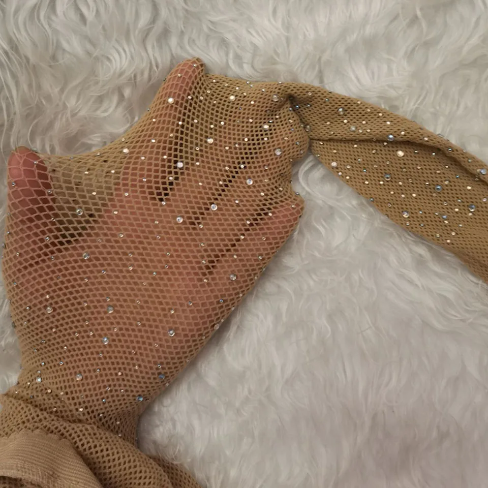 Сексуальные женские ажурные колготки со стразами, сетчатые колготки, разноцветные стразы, чулки, блестящие колготки, колготки в сеточку - Цвет: Золотой