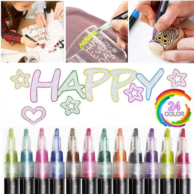 12 Colors Metallic Glitter Colorful Color Outline Marker Kawaii Art Marker  Double Line Pen For School Drawing Art Supplies Pen