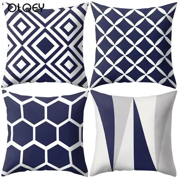 

Navy Blue Geometric Pattern Pillow Cover Pillowcases Decorative Pillows for Home Decoration Polyester Cushion Cover 45*45cm