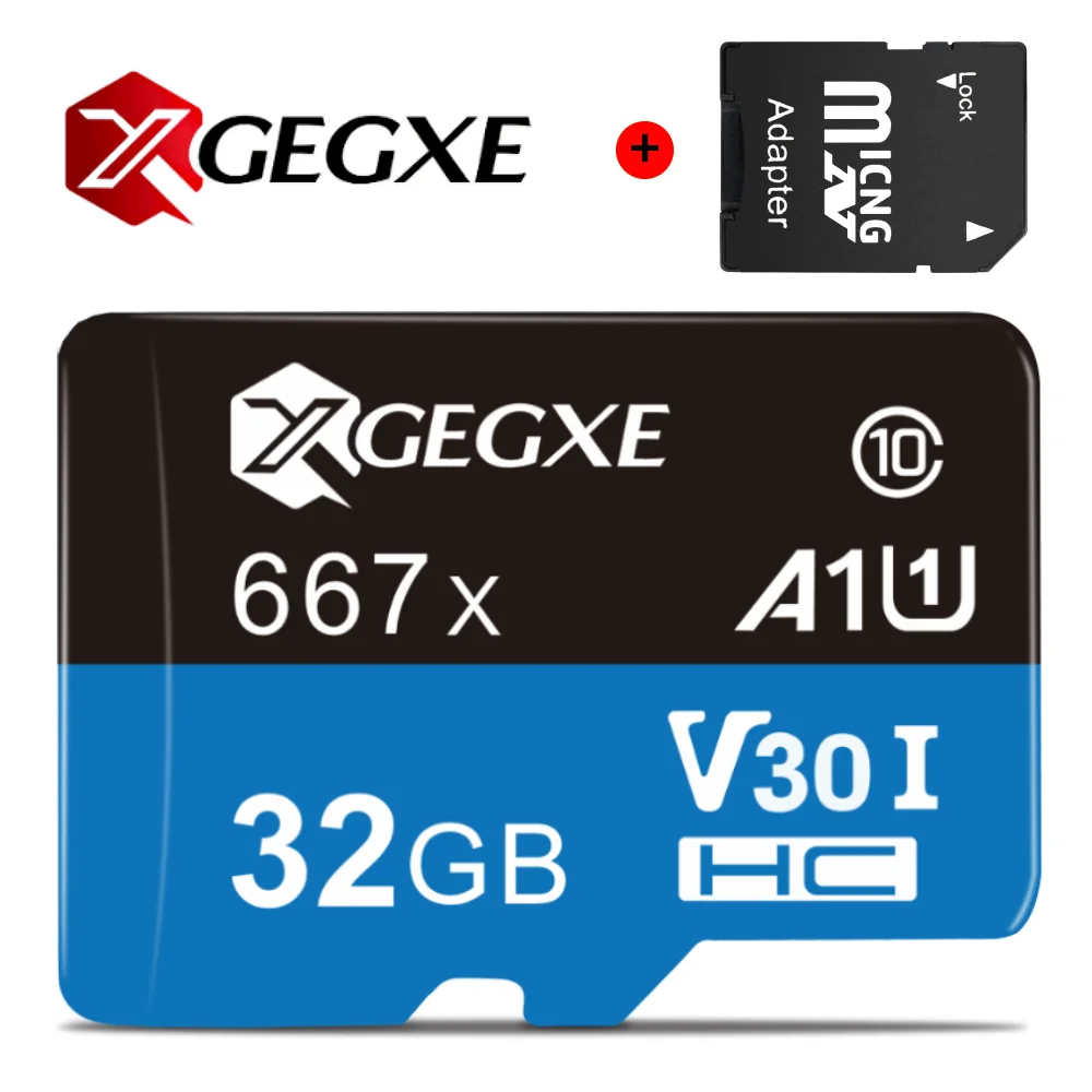Карта памяти XGEGXE 64 Гб Micro SD карта 32 Гб 128 ГБ 256 ГБ 512 ГБ TF Карта Cartao de memoria класс 10 для планшета до 98 МБ/с - Емкость: 32GB with adapter