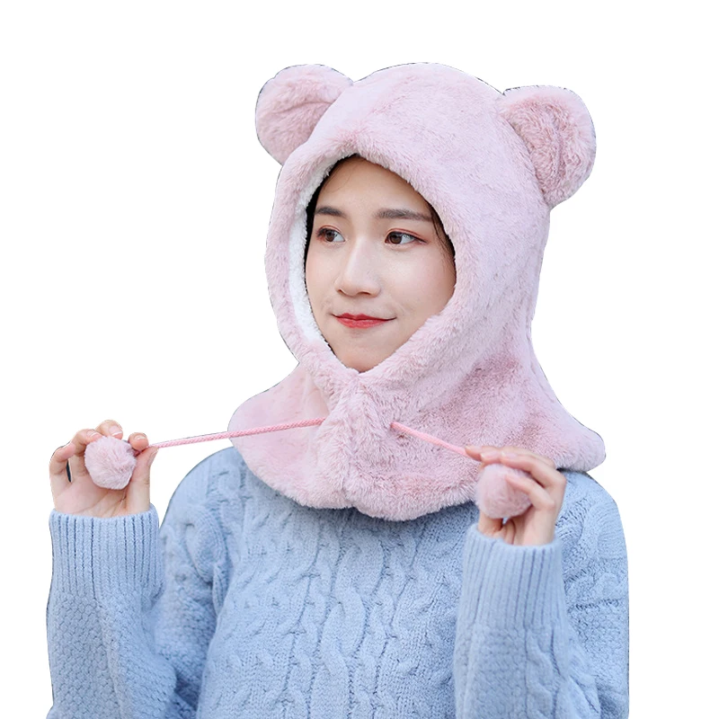 Зимняя женская шапка Kawaii с изображением животных, мультяшный медведь, ушанка, маска с черепом, плюшевые шапочки, теплые шапки для девочек, теплая шапка-бомбер для женщин