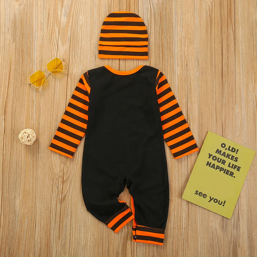 2020 hot selling costume halloween new style Baby Girls Boys Halloween Pumpkin Clothes Set Infant Romper Hats 2Pcs Outfits